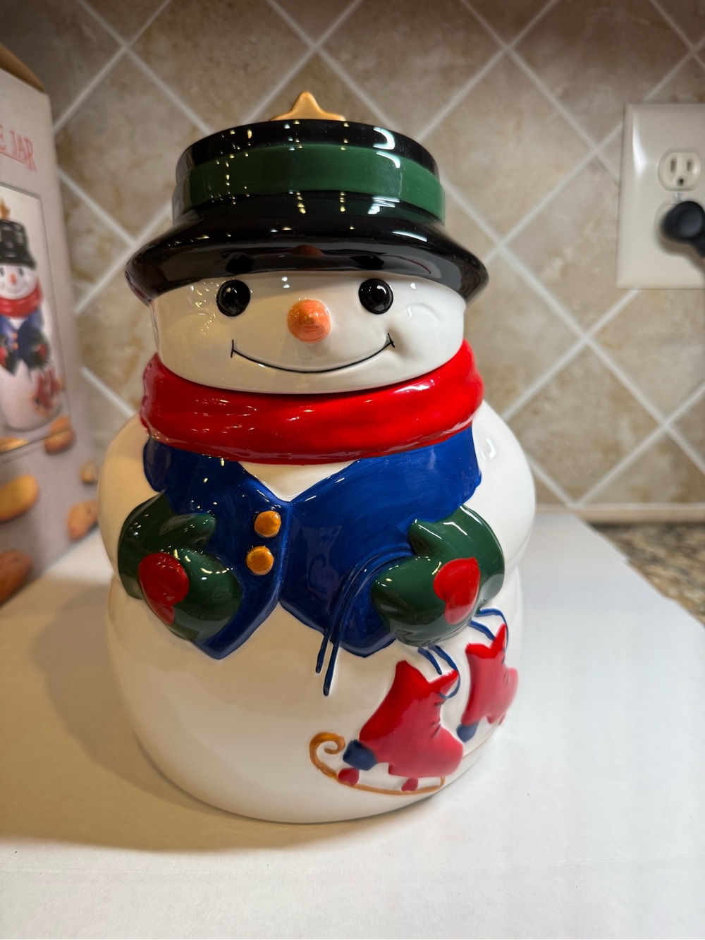 Vintage Snowman Cookie Jar - 1998 Allure - Hand Painted Ceramic